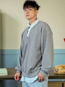 DAZY Men's Loose Fit Drop Shoulder Solid Crew Neck Sweatshirt, Autumn/Winter