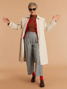 SHEIN LUNE Pantalones de pierna ancha de talle alto con botones a cuadros para mujer - Multicolor - Ver 5