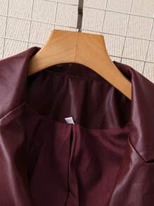 Franclia 女士宽松休闲PU皮革外套，适合新年服装，秋季女装 - 玫瑰紅 - 查看 3