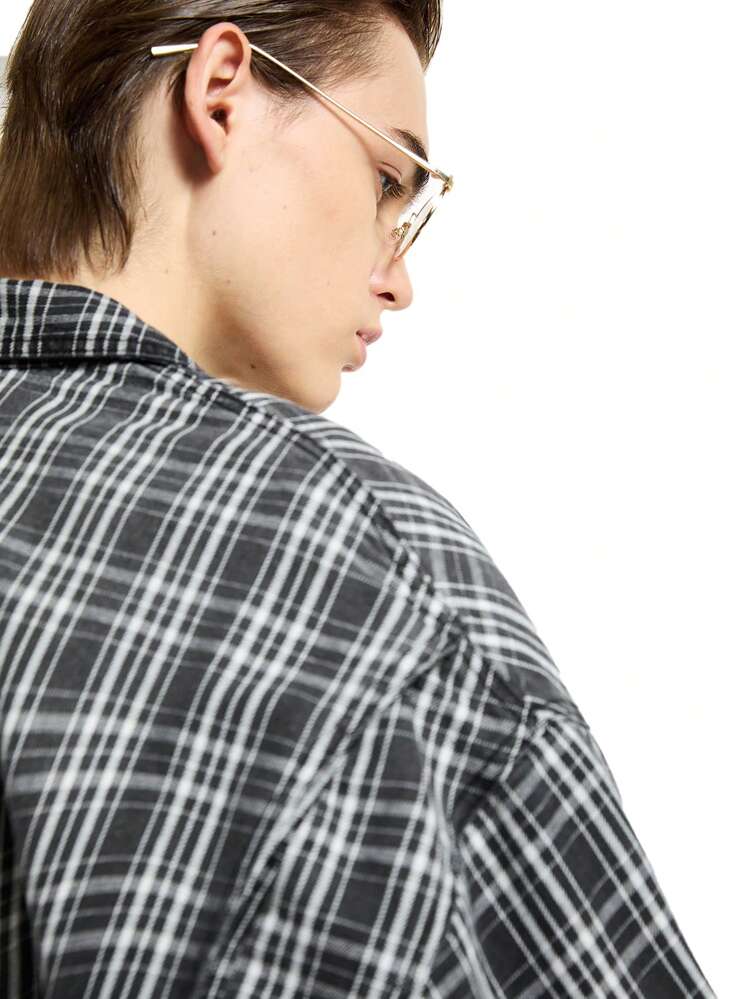 Men's Dark Casual Zipper Front Fashion Plaid Loose Cotton Denim Jacket, Autumn, For Rapper, Going Out