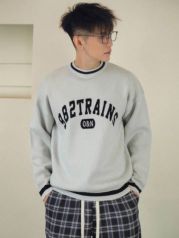 Men's Casual Drop Shoulder Letter Graphic Sweater, Autumn