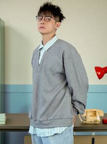 DAZY Men's Loose Fit Drop Shoulder Solid Crew Neck Sweatshirt, Autumn/Winter