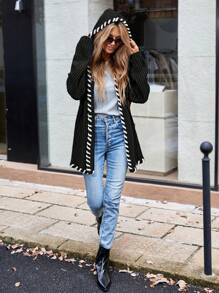 SHEIN LUNE 女士连帽拼色抽绳开衫，长袖