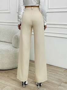 SHEIN Pantalon large taille haute couleur unie pour femmes