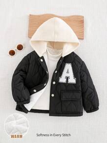 Cozy Pixies Youth Boy Casual Versatile Letter Graphic Contrast Color Hooded Thick Jacket - Multicolor - View 5
