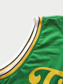 Manfinity Dauomo 男士休闲无袖条纹字母印花背心，夏季 - 綠色 - 查看 4