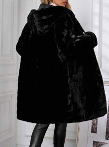 Lavishia Women Hooded Fluffy Pocket Coat, Warm For Autumn/Winter