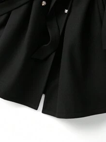 SHEIN LUNE 大码女式拼色翻领长袖优雅长款大衣，秋冬 - 黑色 - 查看 4
