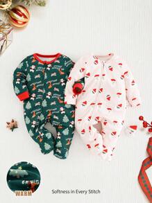Cozy Pixies Newborn Baby Girl 2pcs Christmas Knitted Soft Round Neck Long Sleeve Romper & Long Pants Set Print