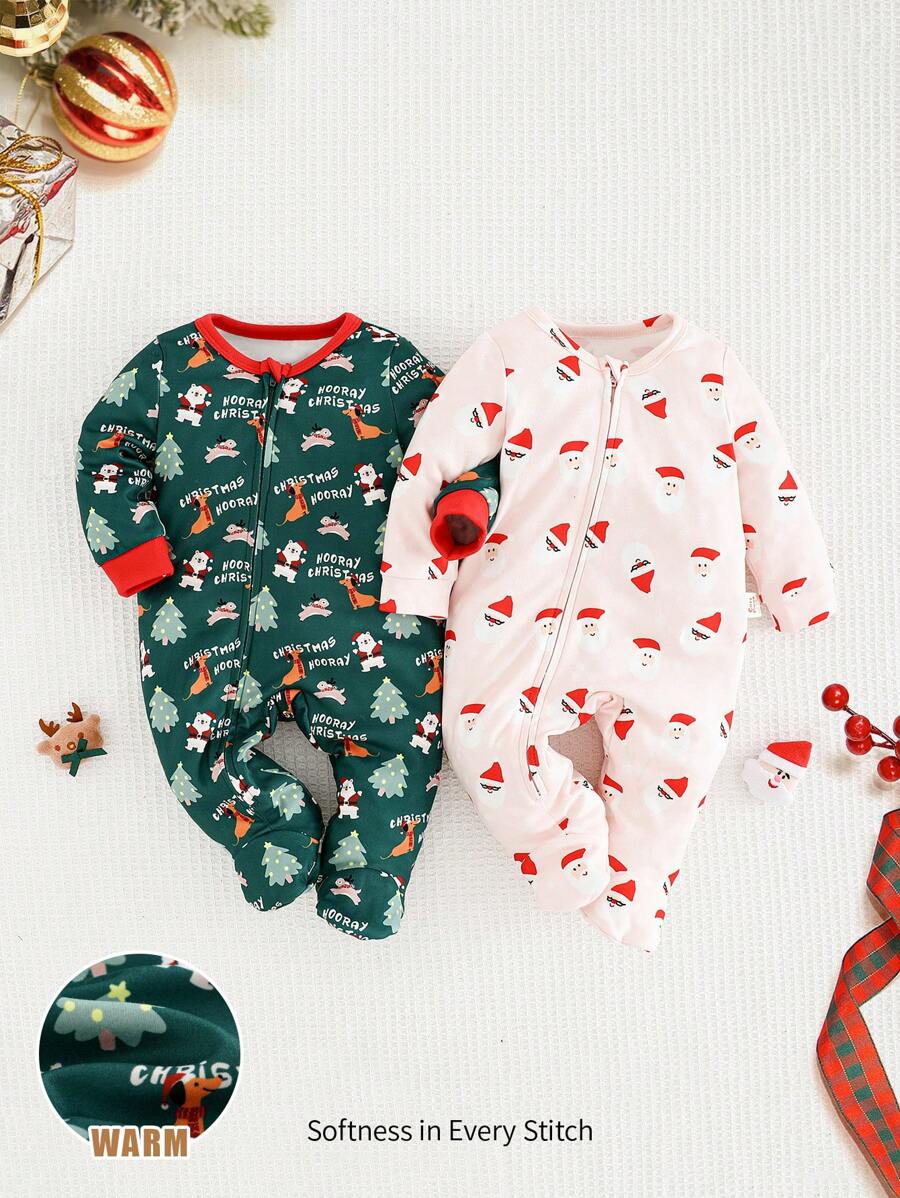 Cozy Pixies Newborn Baby Girl 2pcs Christmas Knitted Soft Round Neck Long Sleeve Romper & Long Pants Set Print