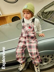 SHEIN Young Boy Wide Strap Button Pocket Simple Casual Jumpsuit - Watermelon Pink - View 10