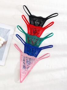 5-Pack Sexy Lace Heart Decorated G-String Panties Lingerie