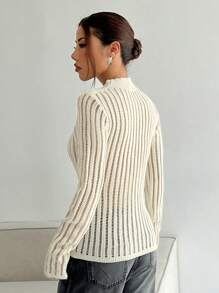 Flirla Women's Asymmetric Shoulder Long Sleeve Fitted Fashionable Knit Sweater For Autumn, Knit Pullover Fall Winter - Apricot - View 2