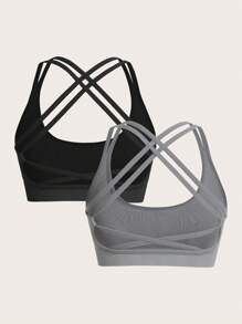 Easithlete Women Seamless Elastic Padded Sports Bra With Multi-Strap Back Design - Multicolor - View 2