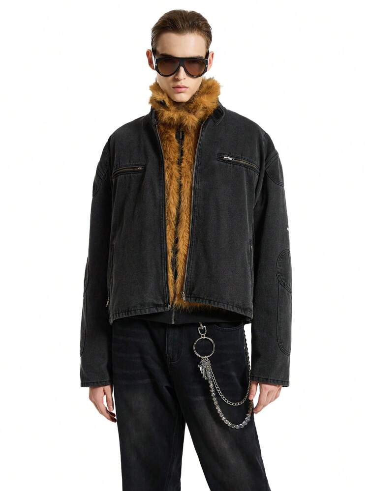 Men's Washed Denim Zip-Up Jacket, Long Sleeve