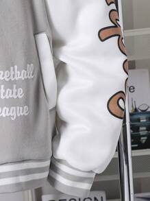 SHEIN Teen Boy Fashion Casual Contrast Color Splicing Letter Print Jacket Chic Outfits For Autumn/Winter - Grey - View 5