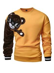 Manfinity Homme Blusa de Tricô Masculina em Bloco de Cores com Estampa de Ursinho Teddy - Laranja - Visão 4