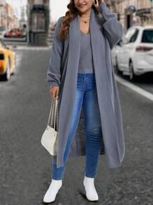 SHEIN LUNE Plus Size Solid Color Sleeveless Sweater Top And Cardigan Set, Autumn - Grey - View 8
