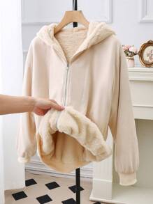 Chiquease 女士秋季休闲双面拉链前连帽夹克，带保暖内衬