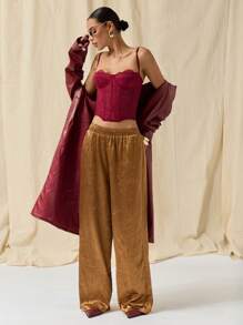 COSMINA Damskie spodnie casualowe w jednolitym kolorze z kieszeniami i elastyczną talią