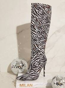 SHUZIA Sepatu Bot Setinggi Lutut Bertali Ujung Lancip Motif Zebra, Cocok untuk Liburan Musim Panas, Sepatu Musim Semi, dan Sepatu untuk Liburan Paskah. - MultiWarna - View 4