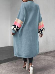 SHEIN LUNE Áo khoác cardigan dài tay họa tiết da báo hở vai thời trang thu đông cho nữ - Màu xanh bụi bặm - Xem 2