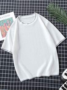 Manfinity Homme Men's Casual Colorblock Trim Short Sleeve Knit Top, Spring/Summer - White - View 2