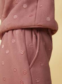 SHEIN Pantaloni casual da ragazza con tasche oblique, con ricamo a pois e coulisse, adatti per autunno/inverno, colore rosa - Rosa - Visualizzare 3