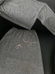 DAZY 2 pièces/set Pull à manches longues col asymétrique et jupe mi-longue en tricot pour femmes, tenue décontractée, automne