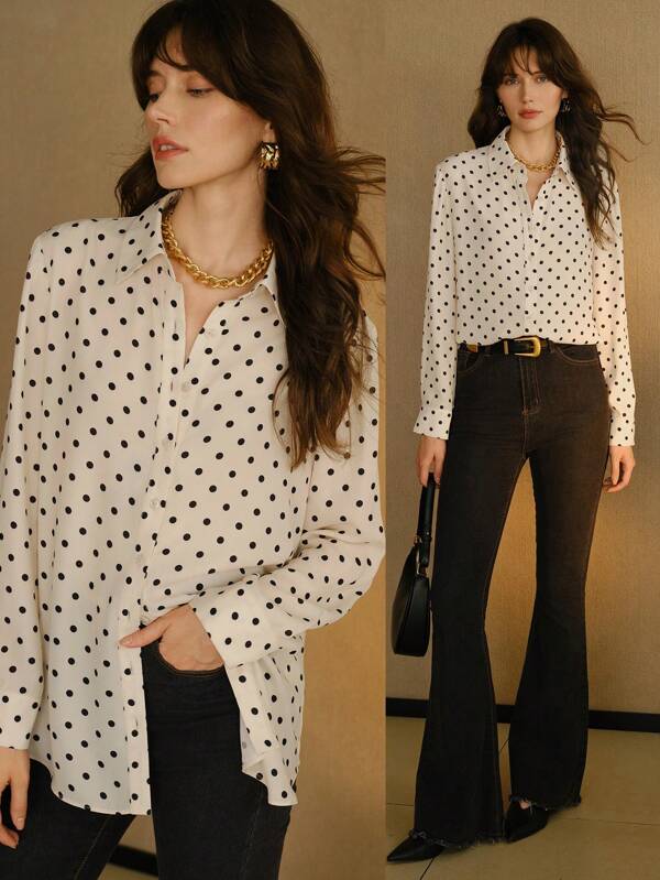 MOTF STUDIO POLKA DOT PRINT LIGHTWEIGHT SHIRT