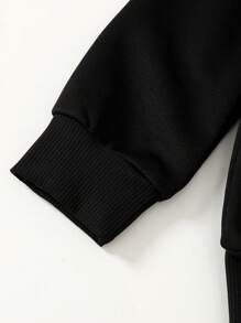 SHEIN Áo nỉ dài tay cổ tròn in chữ và hình chú sư tử nhỏ dễ thương và vui nhộn cho bé trai, trang phục thời trang - màu đen - Xem 8