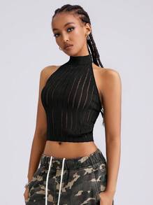 SHEIN Coolane 女士秋冬Y2K针织吊带背心 - 黑色 - 查看 5