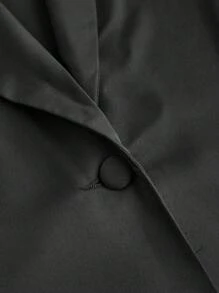 SHEIN BAE Traje de chaqueta y pantalones de pernera ancha elegantes para viajes de negocios, talla grande, con chaqueta negra con solapa, manga acampanada y plisado en la cintura, y pantalones de vestir de dos piezas
