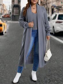 SHEIN LUNE Plus Size Solid Color Sleeveless Sweater Top And Cardigan Set, Autumn - Grey - View 4