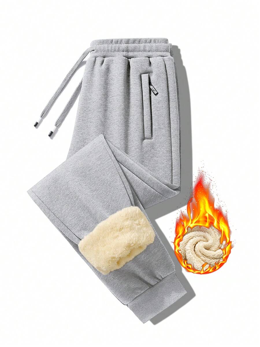 Manfinity Homme Men Drawstring Waist Thermal Lined Pants, For Fall Winter