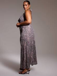 MUSERA 大码雪纺斑马纹垂褶露背系带长裙，适合外出、性感、夜店、派对、约会、度假、锐舞派对、音乐会、节日等场合，飘逸百搭，新年必备。 - 彩色 - 查看 2