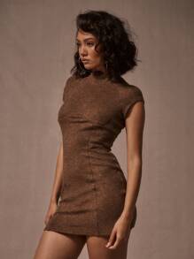 MUSERA Tie Backless Knit Mini Dress 90's Spring Vacation Ibiza Outfit Holiday Club Outfit Summer - Coffee - View 2