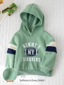 Cozy Pixies Baby Boy Letter Grafische Capuchon Lange Mouw Pullover Sweatshirt, Casual Veelzijdig
