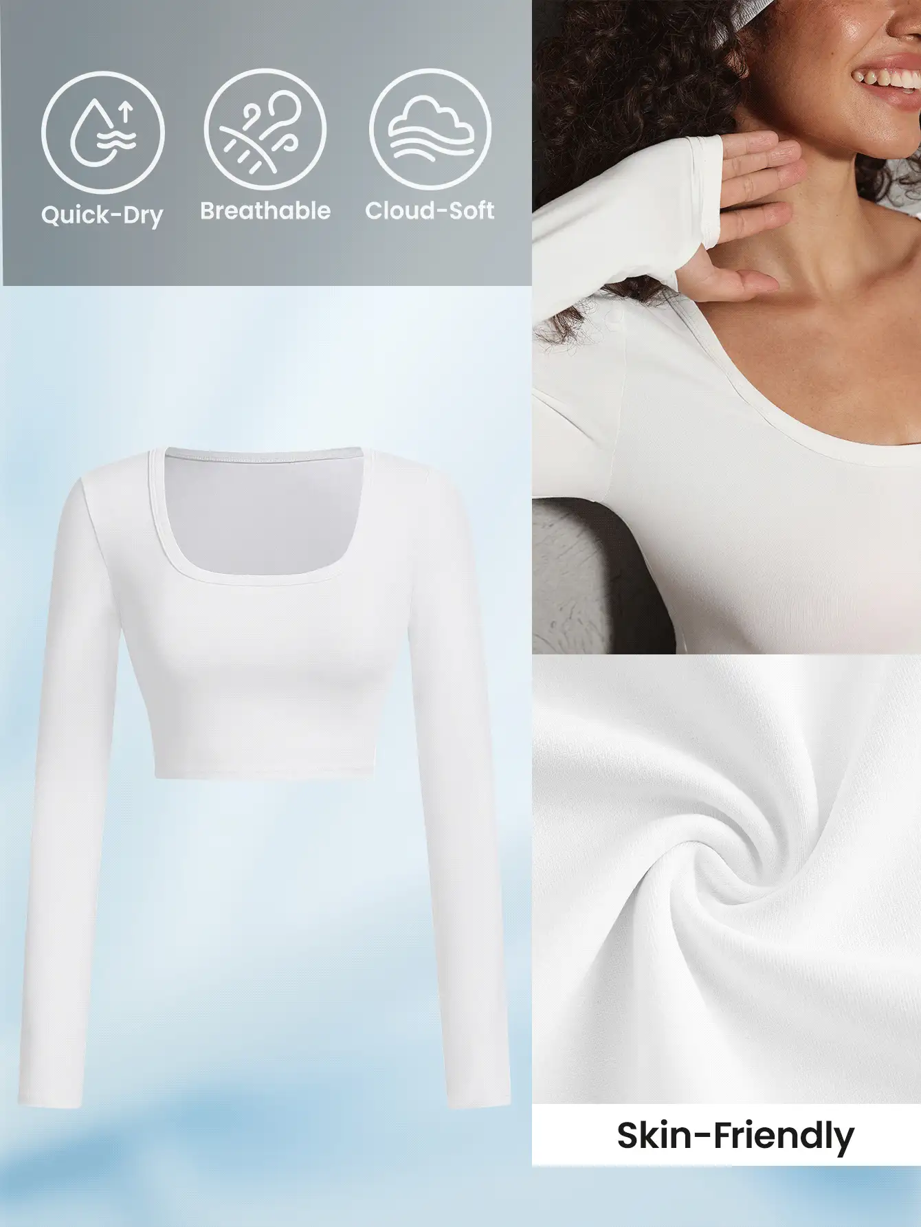 Lifespree Áo thun cổ chữ U Yoga Fitness Slim Fit thoáng khí khô nhanh - trắng - Xem 2