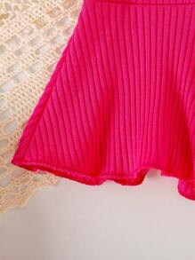 女婴南瓜印花罗纹喇叭裤套装，秋季，圣诞节 - 玫紅色 - 查看 5