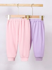 Baby Girl 2pcs Set Rabbit Print Casual Pants, Autumn/Winter - Multicolor - View 2