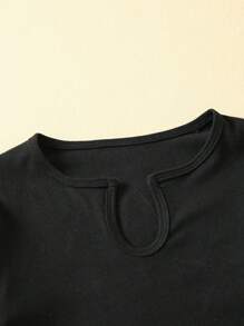 Teen Girls Long Sleeve Solid Color Basic T-Shirt, Suitable For Daily Commute, Casual, School And Gathering In Autumn - Black - View 3