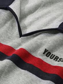 DAZY Women V-Neck Striped Color Block Letter Print Loose Fit Fleece Sweatshirt,Fall Clothes,Winter