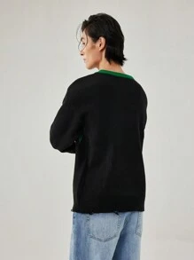 Manfinity Roghcode Men's Solid Color Splice Round Neck Long Sleeve Graphic Detail Simple Casual Sweater