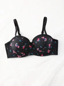 Plus Size Elegant Ditsy Floral Print Lace Trim Lingerie Brassiere - Multicolor - View 1