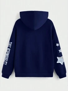 Sudadera con capucha casual de hombre con estampado de letras, manga larga, para uso diario