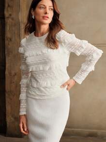 Anewsta Blusa de cuello redondo de moda con manga larga y diseño de capas estilo francés para ropa de fiesta de otoño