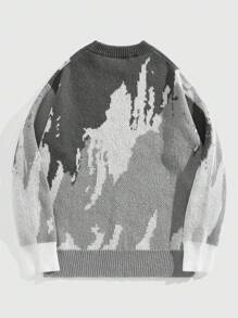 ROMWE MEN Street Life Jersey de cuello redondo de manga larga con detalles estampados, suéter minimalista de uso diario casual para hombres