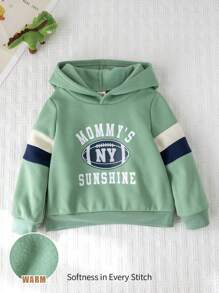 Cozy Pixies Baby Boy Letter Grafische Capuchon Lange Mouw Pullover Sweatshirt, Casual Veelzijdig