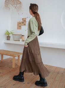 DAZY Falda plisada de unicolor para mujer, volante de otoño